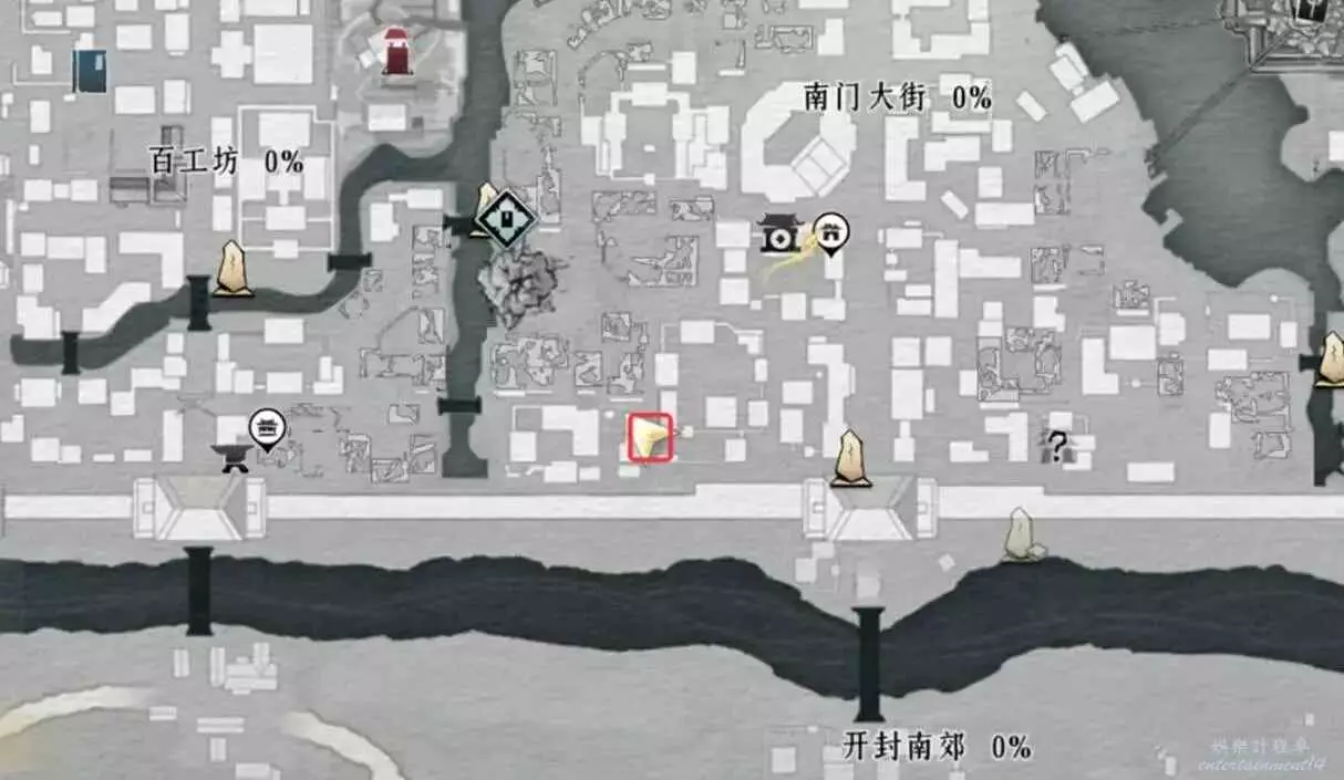 Older Chinese-client South Gate map marking Liang Yuan for the Dragon's Breath route