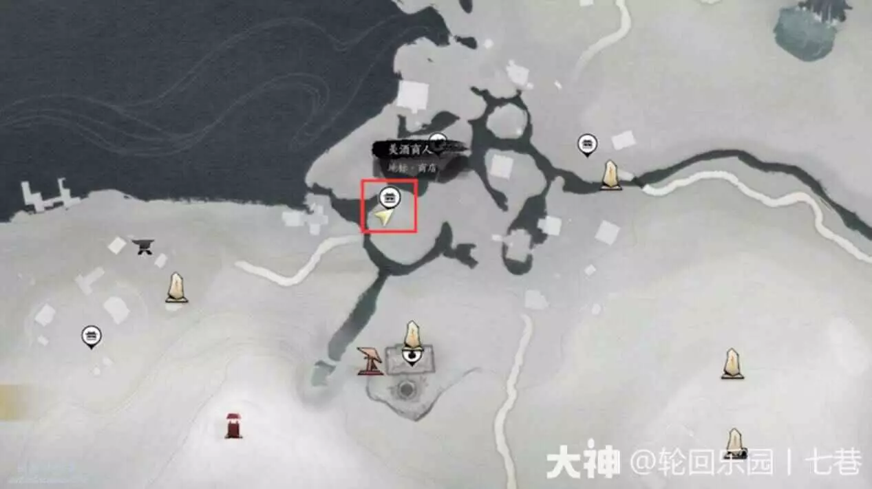 Older Chinese-client Qinghe map marking the wine merchant used to unlock Drunken Poet