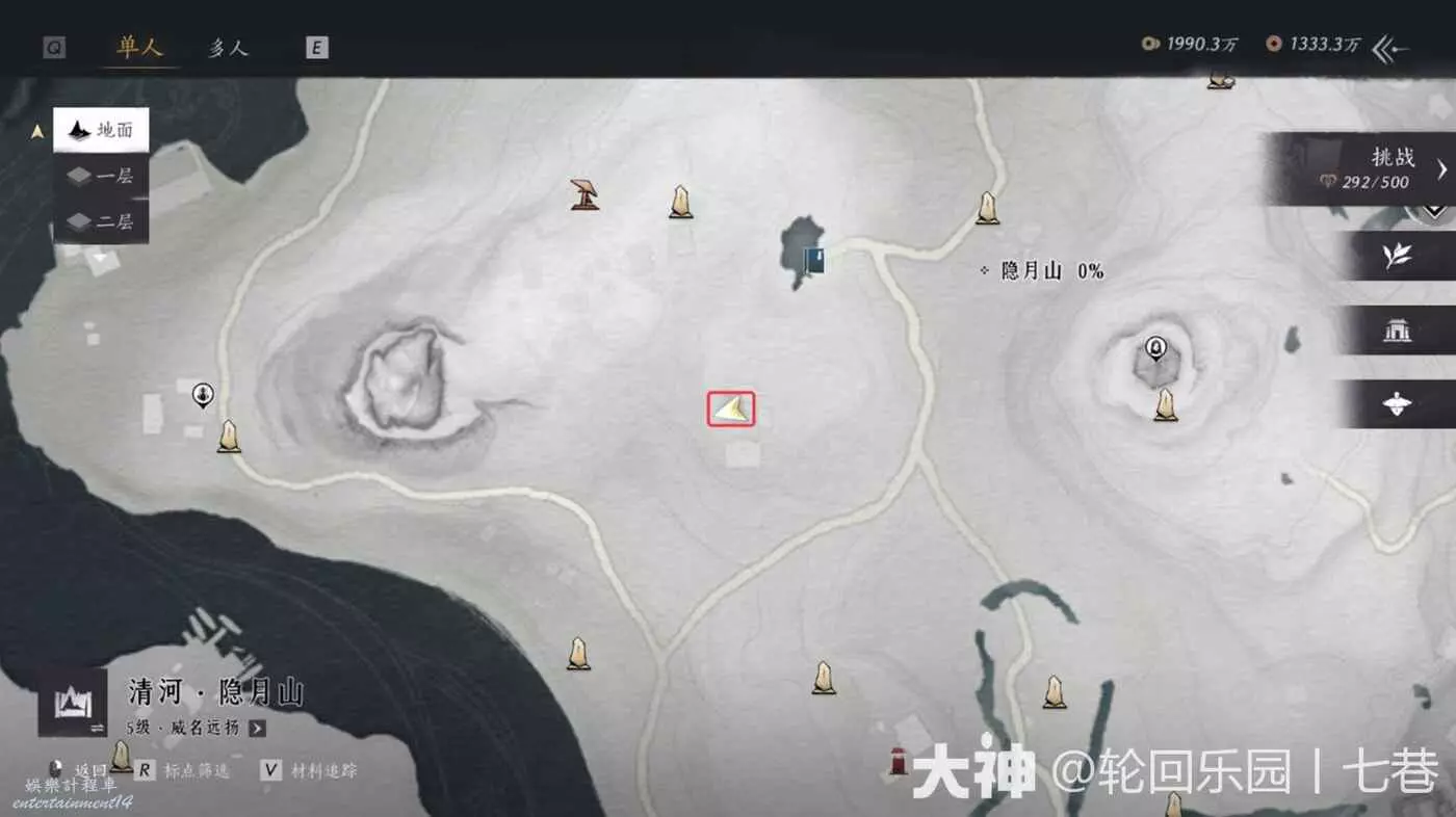 Older Chinese-client Moonveil Mountain map showing the Lion's Roar bell route later localized as Witherwilds