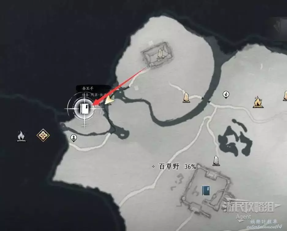 Older Chinese-client map marking the Gold Jade Hand quest near Huanshi Pu