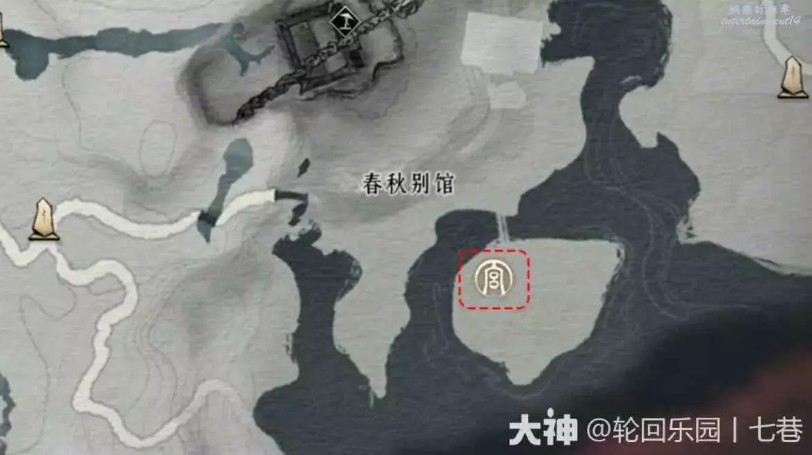 Older Chinese-client map marking the eagle observation point below Chunqiu Bieguan for the Mystic Skill now called Talon Strike
